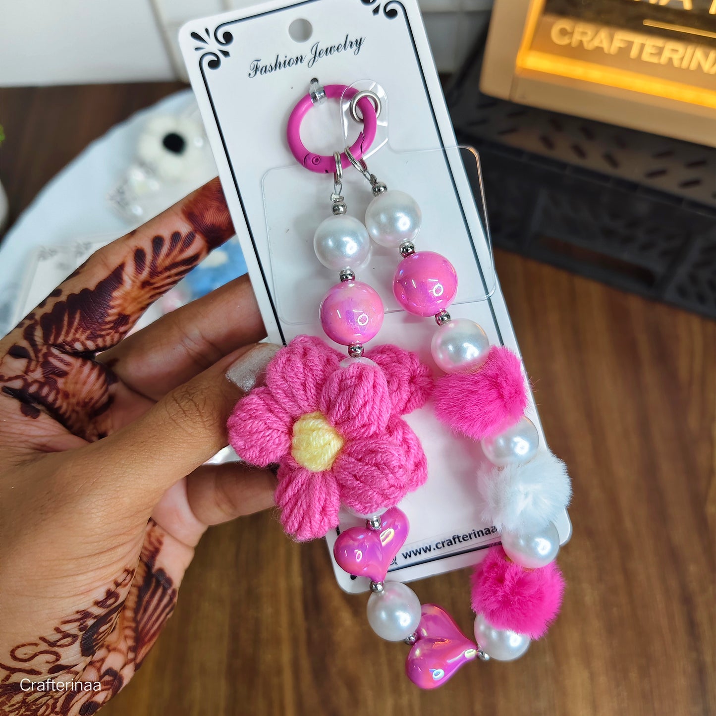 Colorful Beaded Keychain with Crochet Flower – Aesthetic Bag Charm for Girls