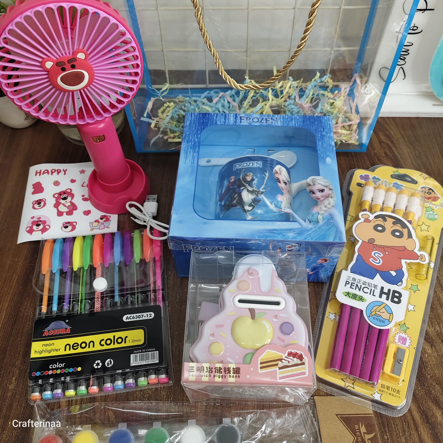 Kids Birthday Gift Hamper – Unisex Stationery & Fun Gift Box with Mini Fan, Piggy Bank, Highlighters, Pencils & Cute Accessories for Boys & Girls