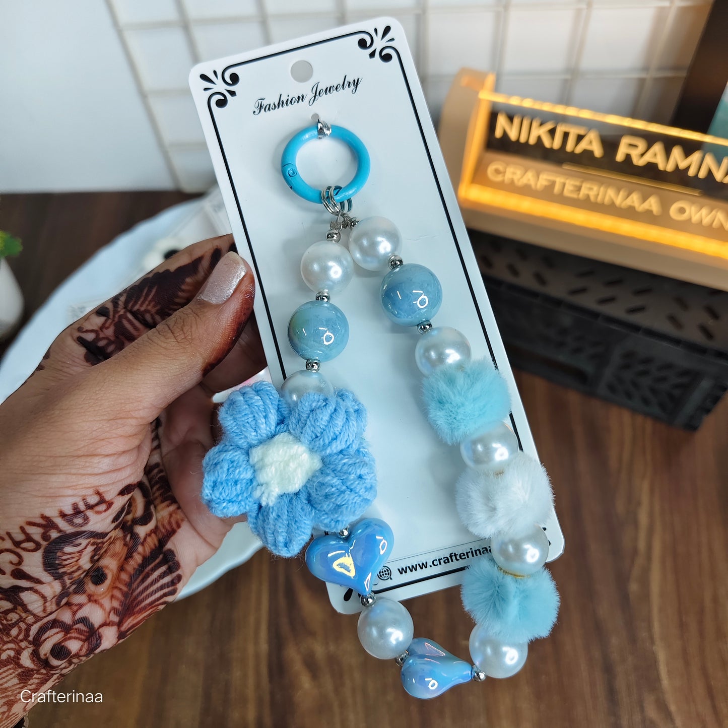 Colorful Beaded Keychain with Crochet Flower – Aesthetic Bag Charm for Girls