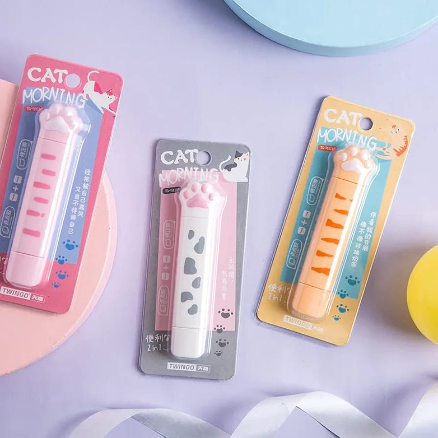 Kawaii Correction Tape | Paw Shaped Aesthetic Correction Pen with Glue Tip