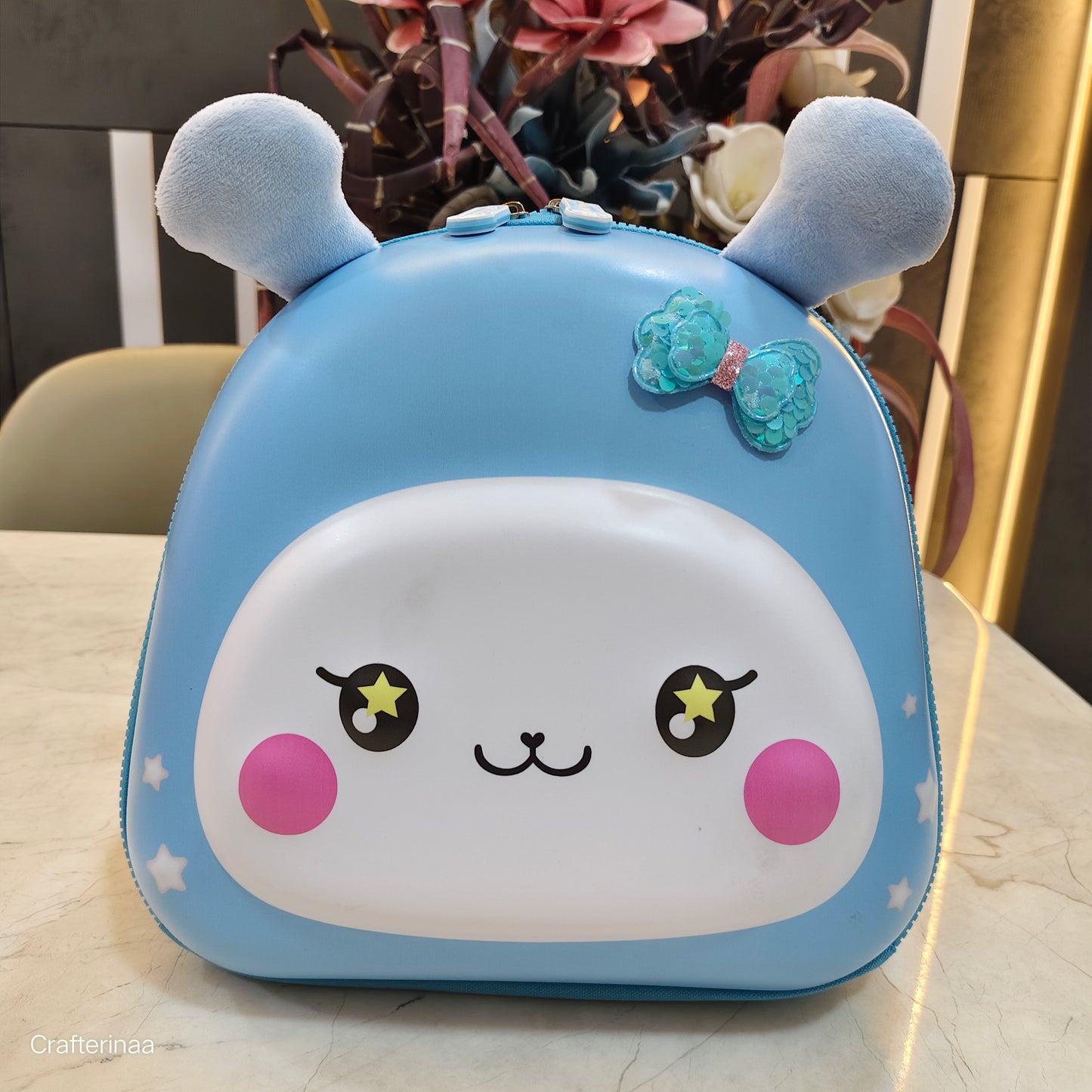 "Cute 3D Bunny Backpack for Kids – Cartoon Hard Shell Bag with Ears & Bow Details"
