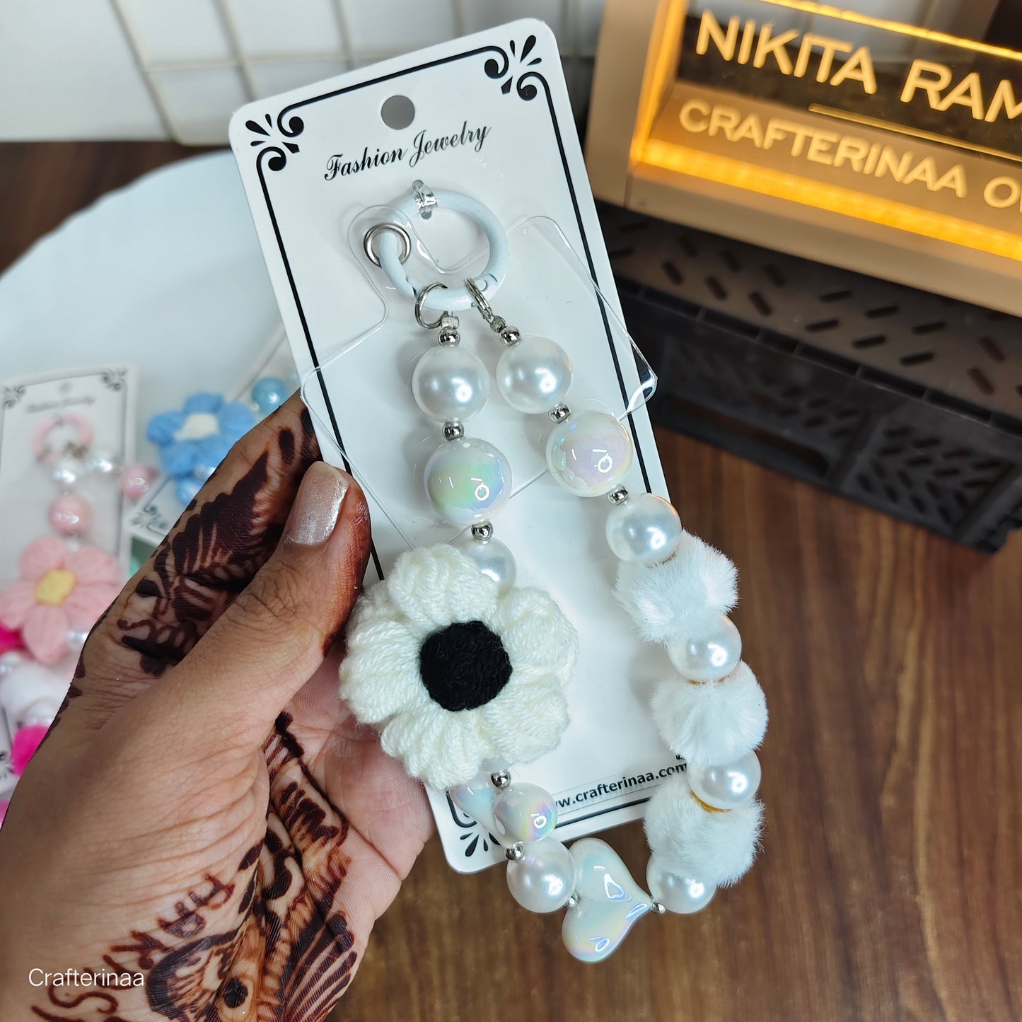 Colorful Beaded Keychain with Crochet Flower – Aesthetic Bag Charm for Girls