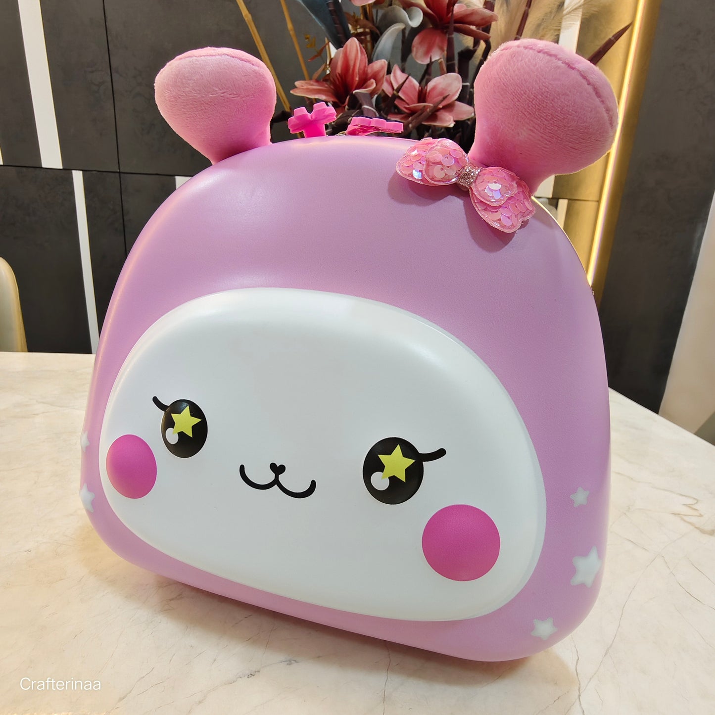 "Cute 3D Bunny Backpack for Kids – Cartoon Hard Shell Bag with Ears & Bow Details"