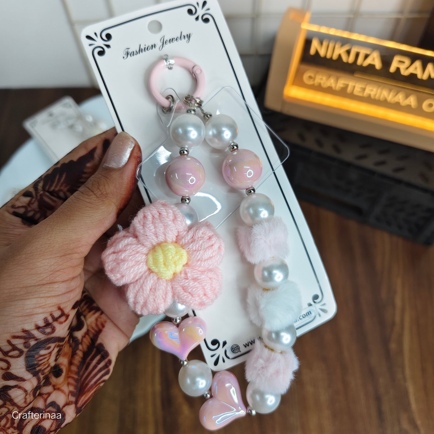 Colorful Beaded Keychain with Crochet Flower – Aesthetic Bag Charm for Girls
