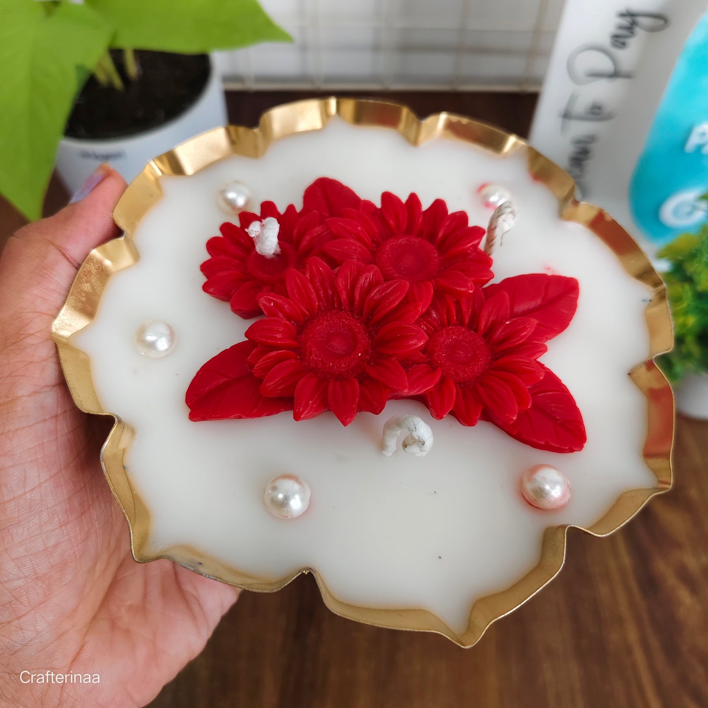Luxury Handmade Urli Flower Candle for Gifting & Decoration|(Set of 2) Soy wax scented Urli