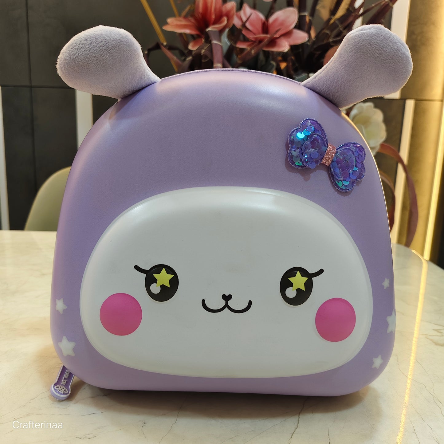 "Cute 3D Bunny Backpack for Kids – Cartoon Hard Shell Bag with Ears & Bow Details"