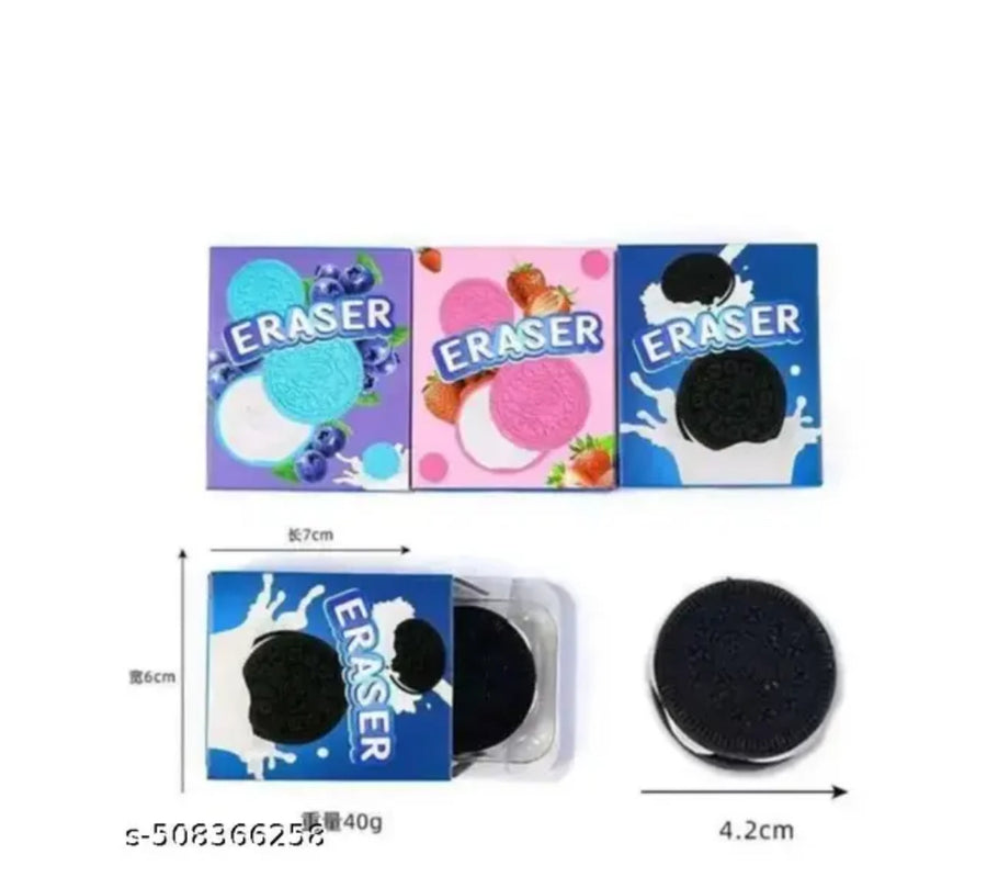 “Cream Sandwich Biscuit Erasers – Blueberry, Strawberry & Chocolate Design