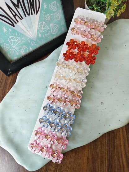 Emblished flowers hair clips| korean glass flower hairclips