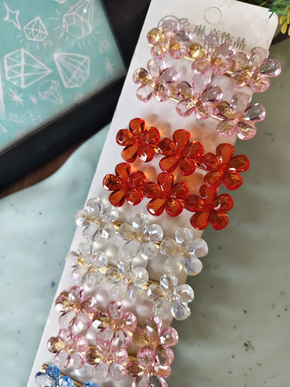 Emblished flowers hair clips| korean glass flower hairclips