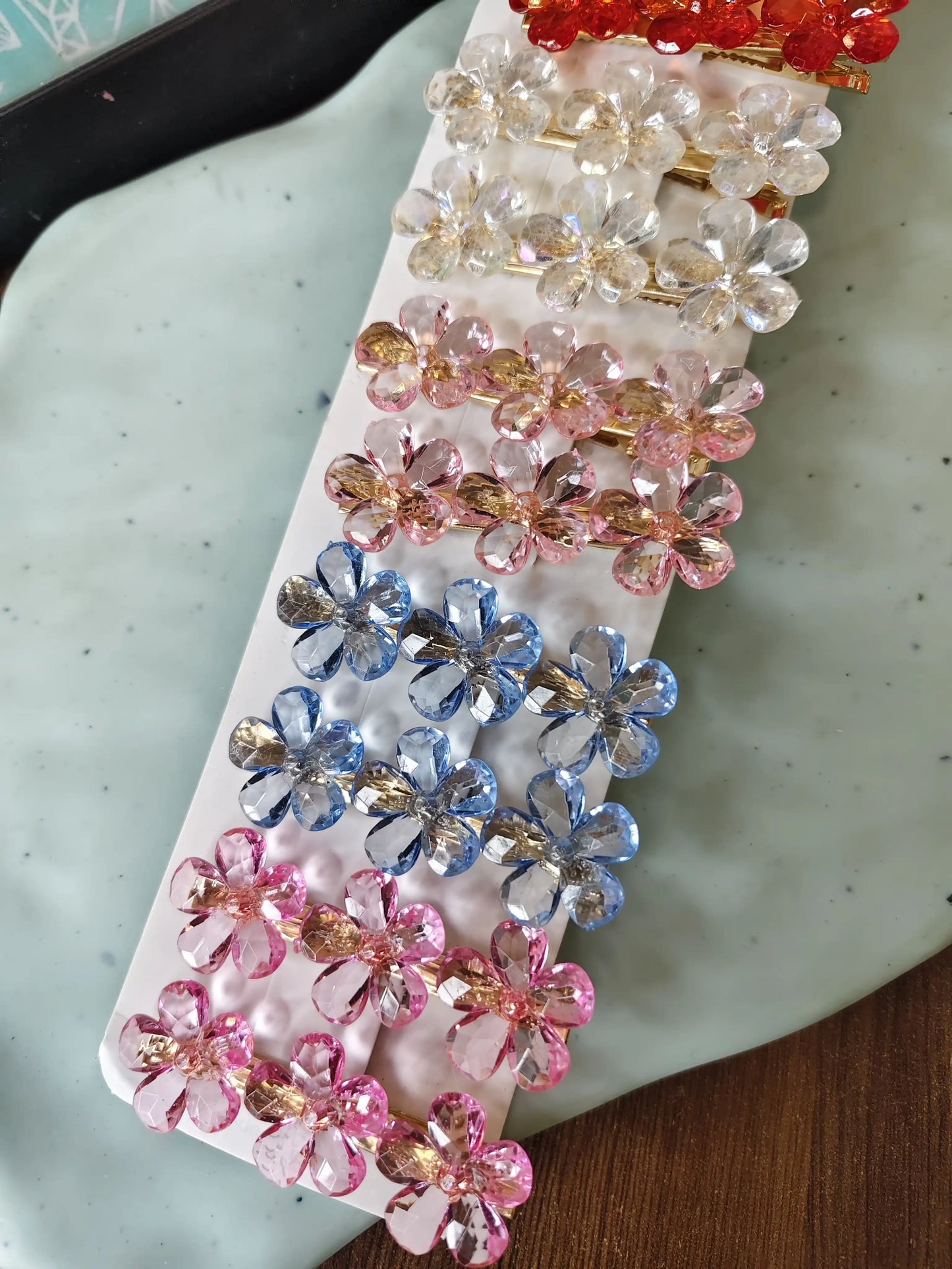 Emblished flowers hair clips| korean glass flower hairclips