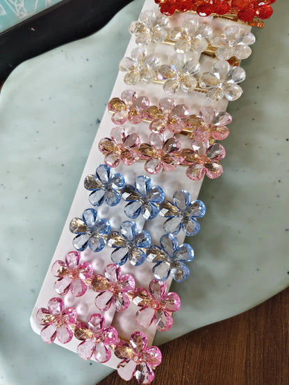 Emblished flowers hair clips| korean glass flower hairclips