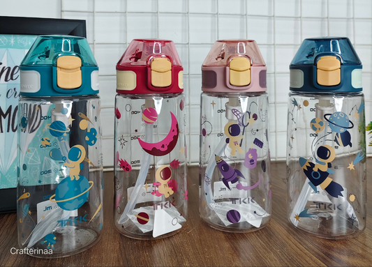 "Space Theme Kids Water Bottles with Straw – 600ml Leakproof & BPA-Free | Cute Astronaut Design"