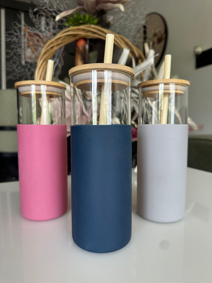 Silicone Grip Glass Tumbler with Bamboo Lid & Reusable Straw | 550ml