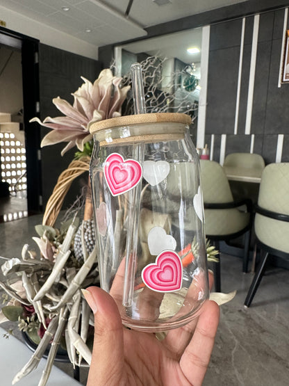 Printed Glass Sipper Tumbler with Bamboo Lid & Glass Straw | 450ml