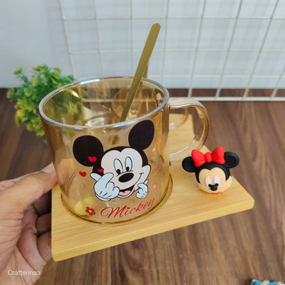 Mickey and Minnie mugs with spoon and tray set