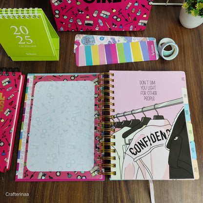 “Girl Boss planner Set – 2025/2026 Calendar, Notebooks, Planner, Bookmark & More | Motivational Desk Set for Women & Girls”