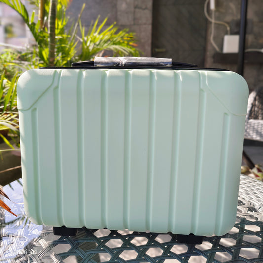 Silicone hard case travel bag| Portable Hard Shell Cosmetic Travel Case | Small Travel Hand Luggage with Elastic Band, Mini ABS Carrying Makeup Case Suitcase (30L x 16W x 23H cm)