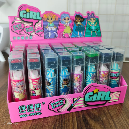 Adorable Cartoon Girl Eraser with Stamp –Cute Character Eraser with Stamps – Kids' Favorite!