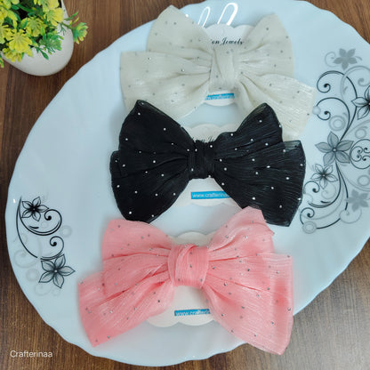 "Sparkle Bow Hair Clip Set – Sheer Fabric Hair Bows for Kids & Teens"