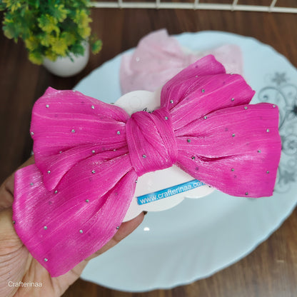 "Sparkle Bow Hair Clip Set – Sheer Fabric Hair Bows for Kids & Teens"