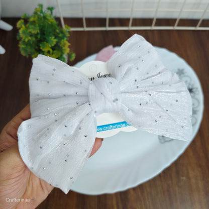 "Sparkle Bow Hair Clip Set – Sheer Fabric Hair Bows for Kids & Teens"