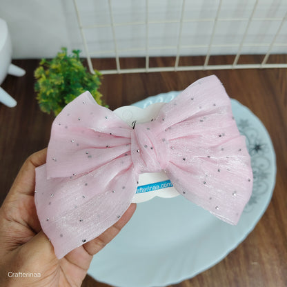 "Sparkle Bow Hair Clip Set – Sheer Fabric Hair Bows for Kids & Teens"