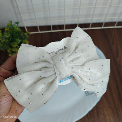 "Sparkle Bow Hair Clip Set – Sheer Fabric Hair Bows for Kids & Teens"