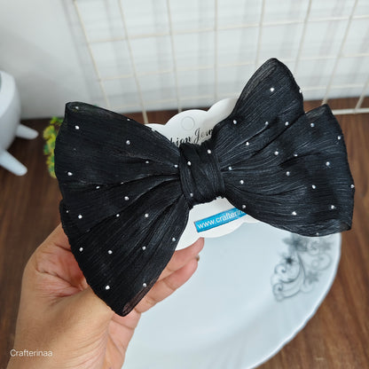 "Sparkle Bow Hair Clip Set – Sheer Fabric Hair Bows for Kids & Teens"