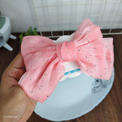 "Sparkle Bow Hair Clip Set – Sheer Fabric Hair Bows for Kids & Teens"