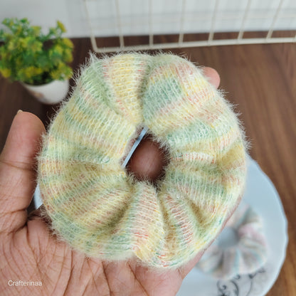 "Soft Woolen Scrunchies – Pastel Hair Accessories for Winter Looks"