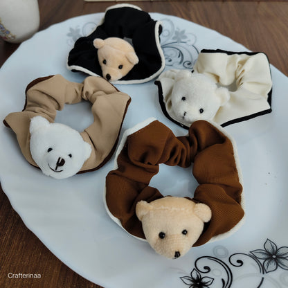 "Teddy Bear Plush Scrunchies – Soft & Cute Animal Hair Bands for Girls and Women"