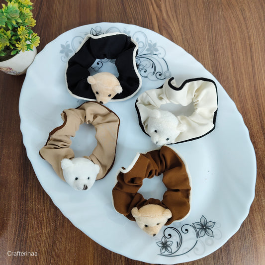 "Teddy Bear Plush Scrunchies – Soft & Cute Animal Hair Bands for Girls and Women"