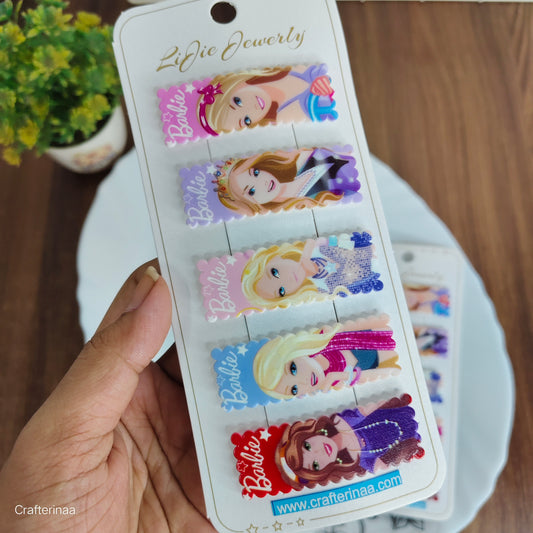 “Barbie Cartoon Hair Clips Set – Colorful Plastic Tic Tac Clips for Girls | Cute Hair Accessories”