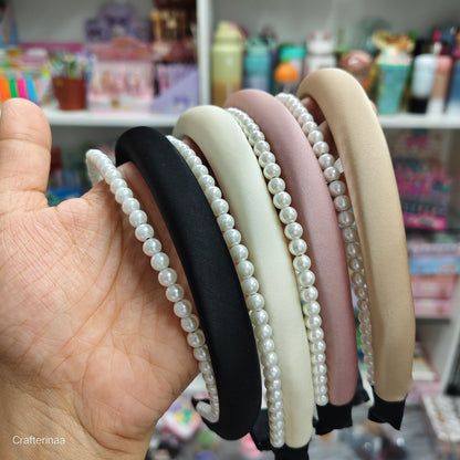 "Soft Satin Padded Hairbands with Pearls – Premium Headbands for Women & Teen Girls"