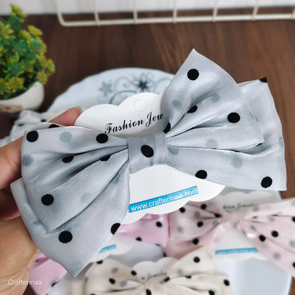 "Satin Polka Dot Hair Bow for Girls – Cute & Elegant Hair Clip"