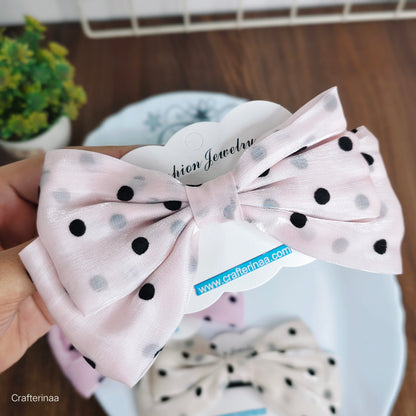 "Satin Polka Dot Hair Bow for Girls – Cute & Elegant Hair Clip"