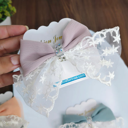 “Elegant Lace Bow Hair Clips for Girls – Pastel Colors with Rhinestone Center – Cute & Stylish Hair Accessories for Parties and Daily Wear