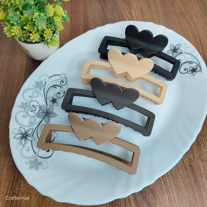 “Matte Heart Claw Clips for Women – Stylish Rectangular Hair Clutcher – Strong Grip, Non-Slip – Set of 4 Neutral Colors”