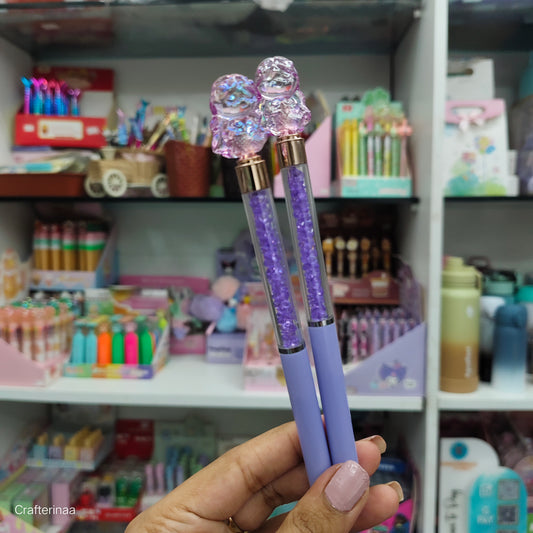 “Crystal Bear Top Ball Pen – Cute Glitter Pens for Kids & School Use | 0.7mm Smooth Writing”