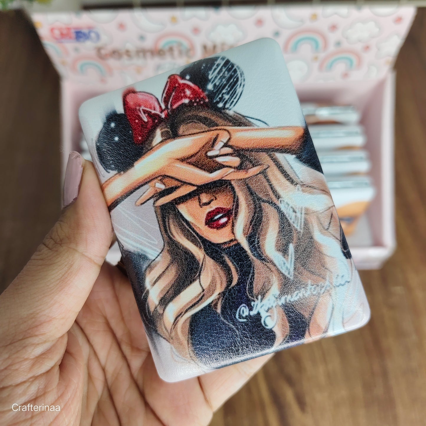 “Stylish Pocket Cosmetic Mirror for Girls – Cute Foldable Travel Makeup Mirror with Printed Covers”