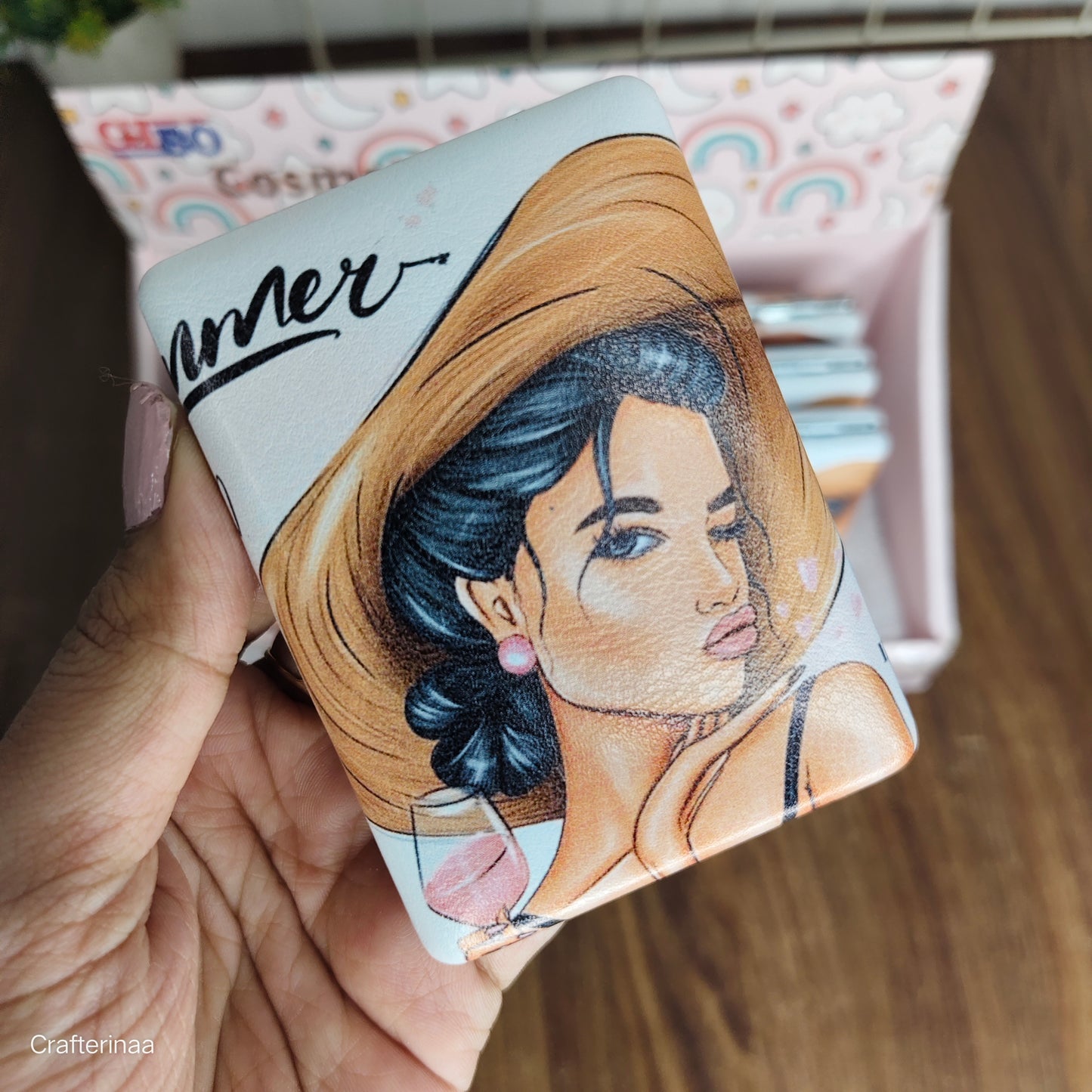 “Stylish Pocket Cosmetic Mirror for Girls – Cute Foldable Travel Makeup Mirror with Printed Covers”