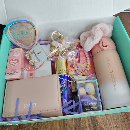 Luxury and love Premium Rakhi hamper filled with thoughtful beauty picks, cute accessories, and everyday must-haves Hamper