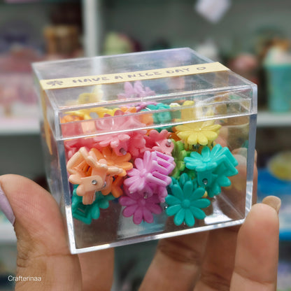 Colorful Mini Hair Clips Box – Flowers, Stars, Hearts Design