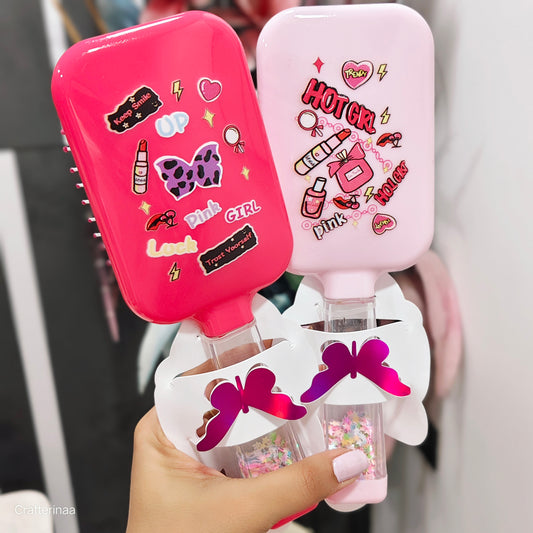 Hot Pink Hairbrush Babes| ultimate pink hair brush with doodle and glitter handle