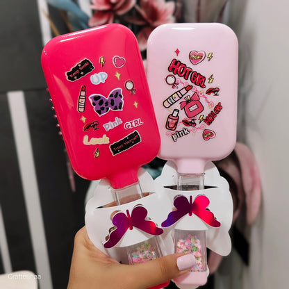 Hot Pink Hairbrush Babes| ultimate pink hair brush with doodle and glitter handle