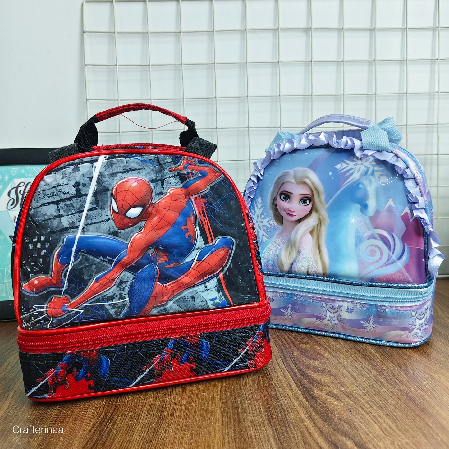 Frozen and spiderman theme lunch bags/ double chain lunch bags for girls and boys