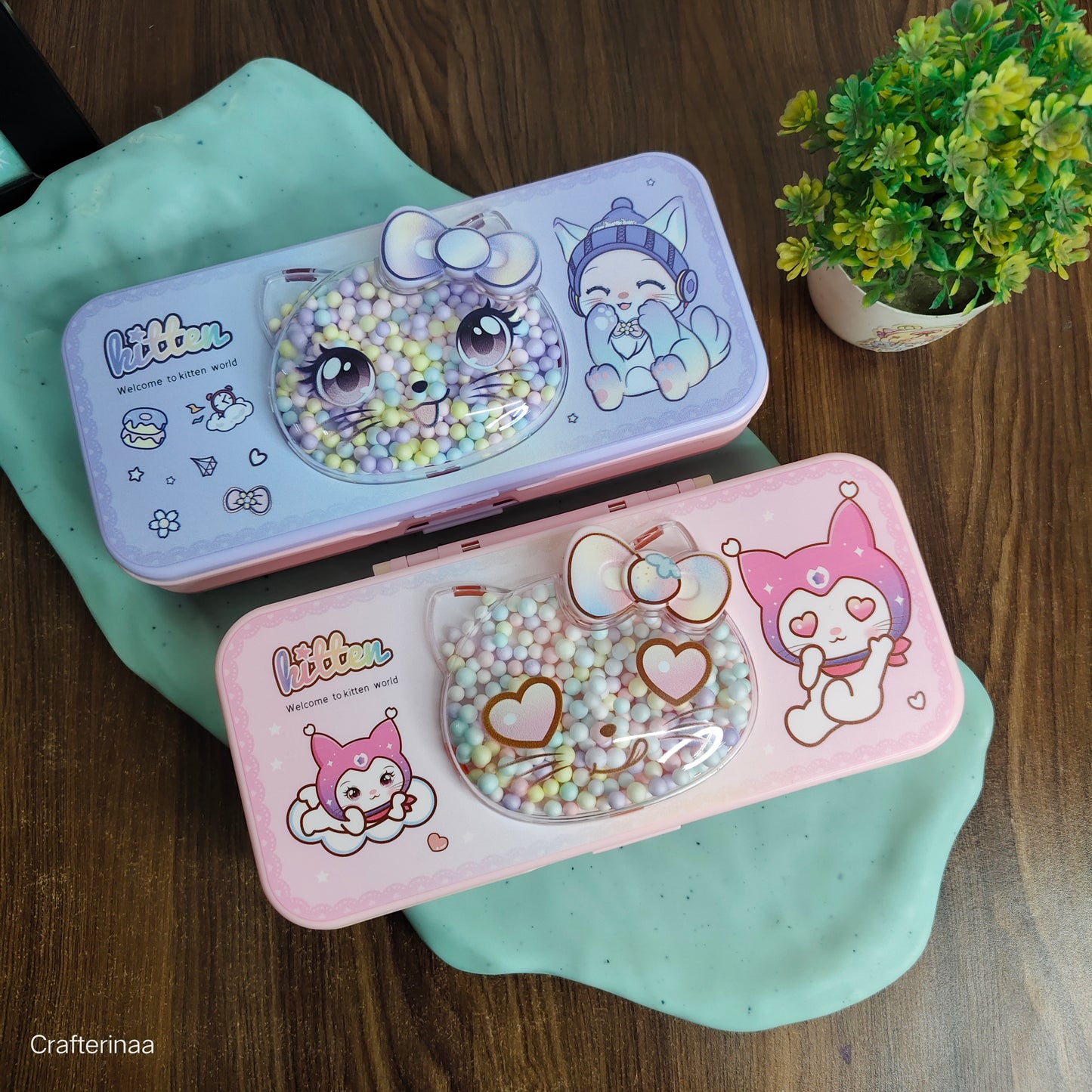 Cute Kitten Pencil Box with Colorful Beads – Stationery Organizer for Kids| hello kitty compass box