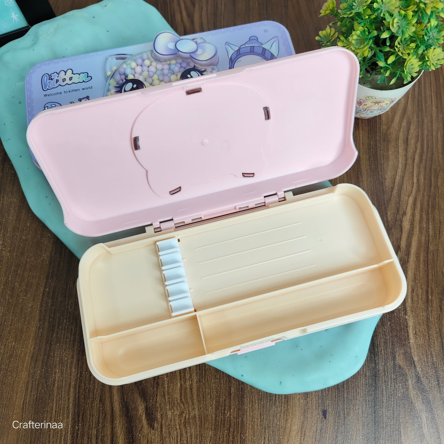 Cute Kitten Pencil Box with Colorful Beads – Stationery Organizer for Kids| hello kitty compass box