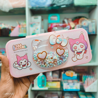 Cute Kitten Pencil Box with Colorful Beads – Stationery Organizer for Kids| hello kitty compass box