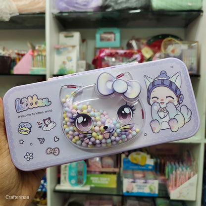 Cute Kitten Pencil Box with Colorful Beads – Stationery Organizer for Kids| hello kitty compass box